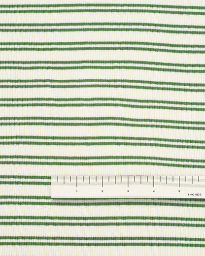 Cream and Green Double Stripe Rib Knit