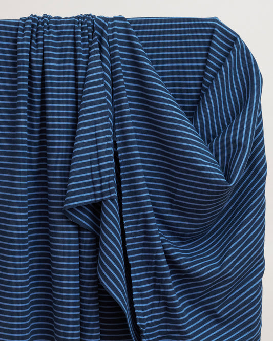 Dark and Light Blue Thin Stripe Rib Knit