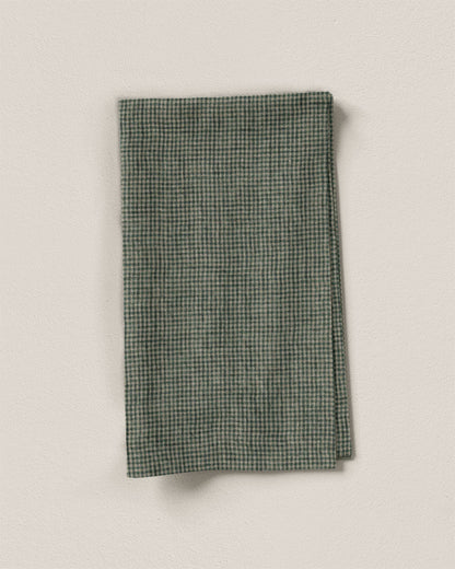 Dark Green Tiny Gingham Stonewashed Linen