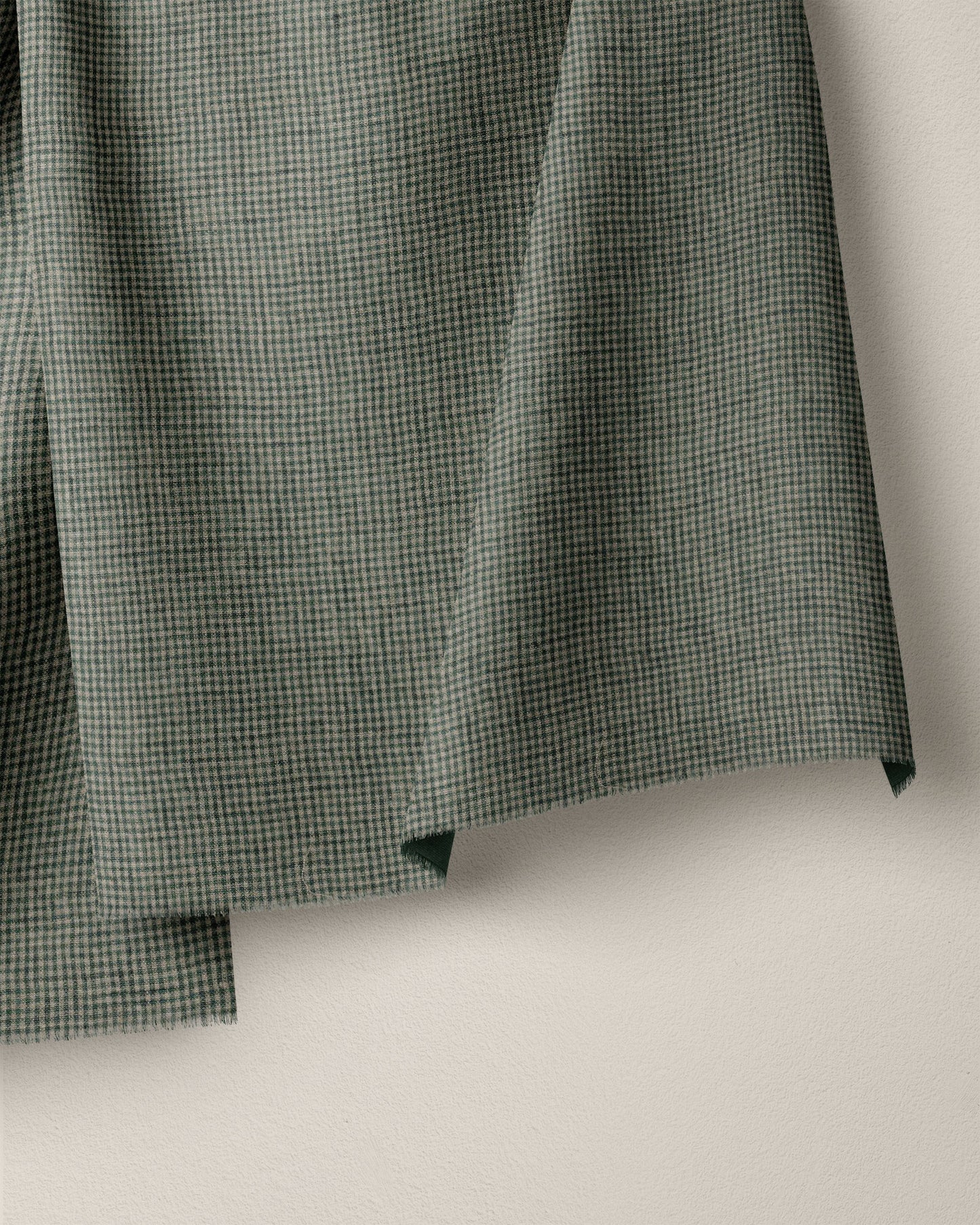 Dark Green Tiny Gingham Stonewashed Linen