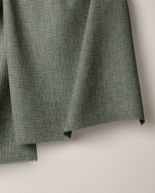 Dark Green Tiny Gingham Stonewashed Linen
