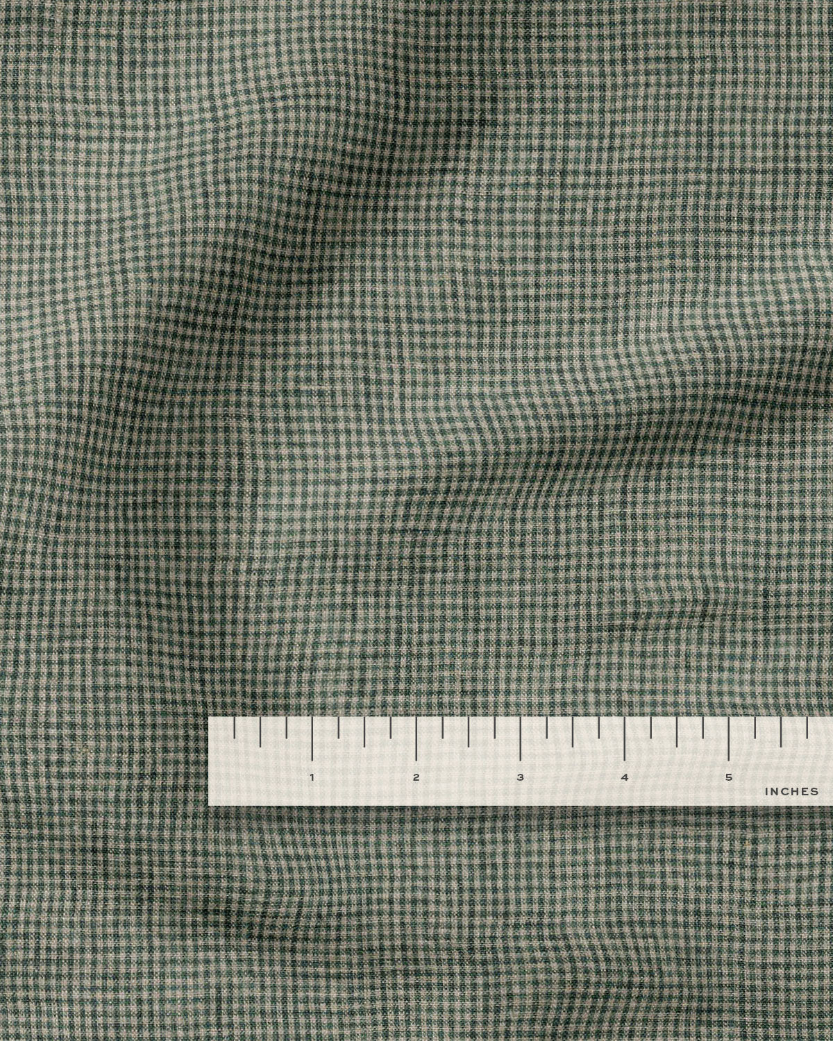Dark Green Tiny Gingham Stonewashed Linen