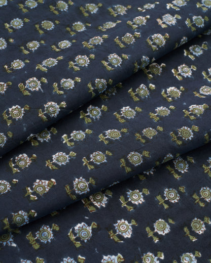 Deep Blue Bloom Block Print Cotton