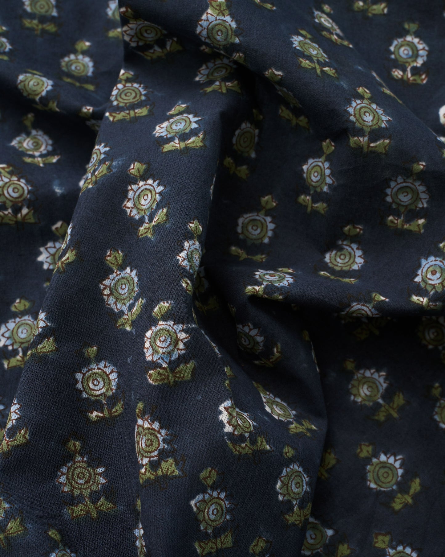 Deep Blue Bloom Block Print Cotton