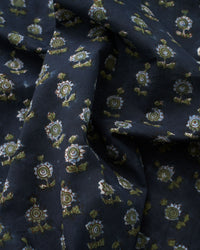 Deep Blue Bloom Block Print Cotton