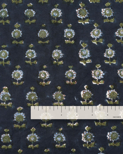 Deep Blue Bloom Block Print Cotton