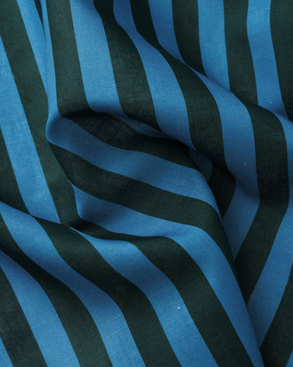 Deep Green and Blue Cotton Linen Stripe