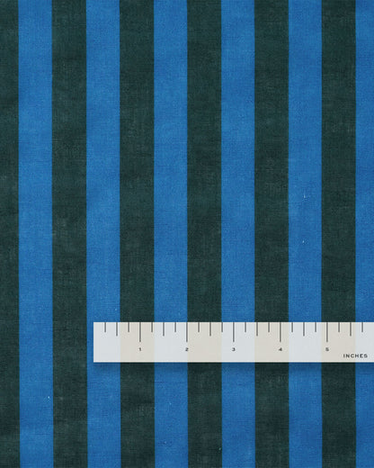 Deep Green and Blue Cotton Linen Stripe