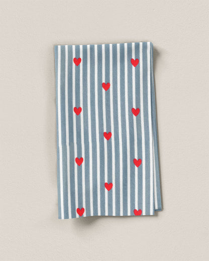 Denim Stripe Red Heart Block Print Cotton
