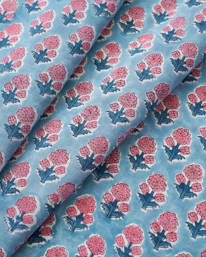 Dusty Blue and Pink Bloom Block Print