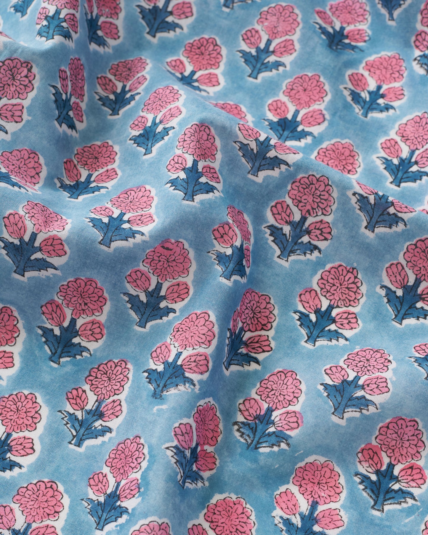 Dusty Blue and Pink Bloom Block Print