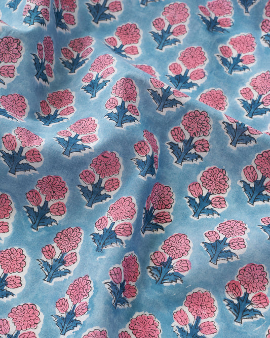Dusty Blue and Pink Bloom Block Print