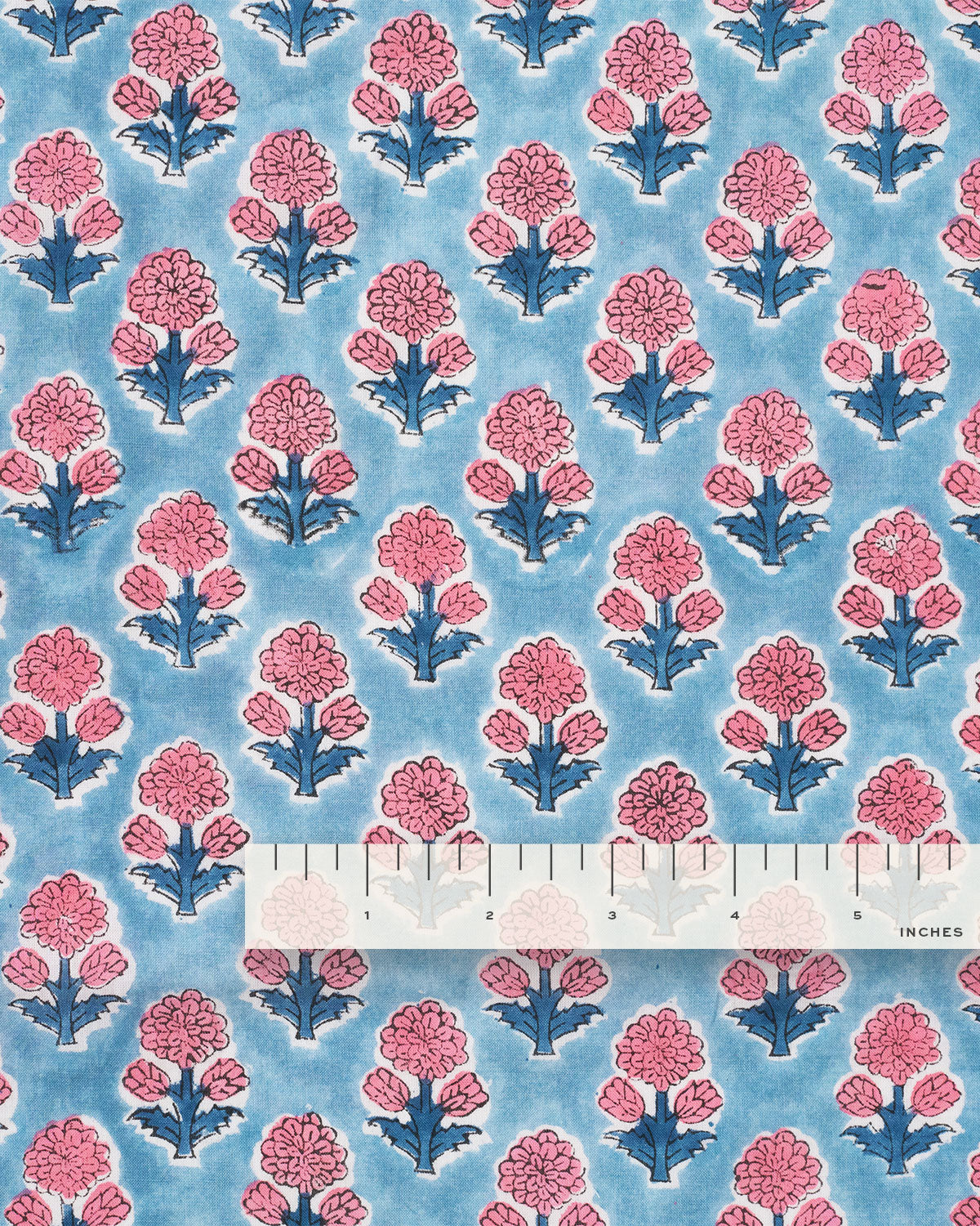 Dusty Blue and Pink Bloom Block Print