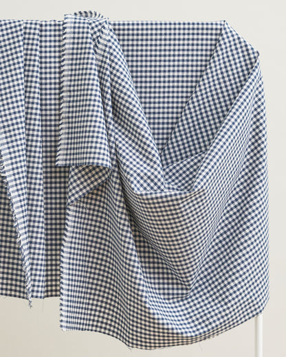 English Blue Micro Gingham Luxury Cotton Silk