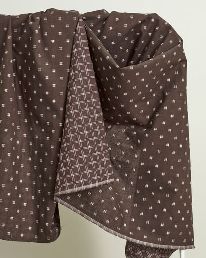 Espresso Cream Hashtag Check Woven Linen Cotton