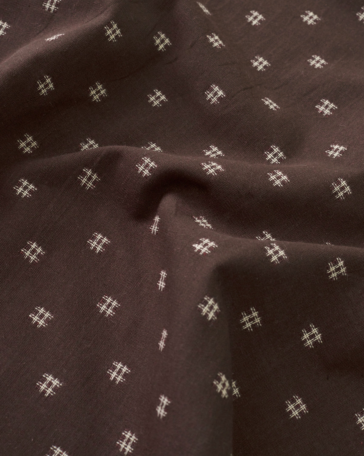 Espresso Cream Hashtag Check Woven Linen Cotton