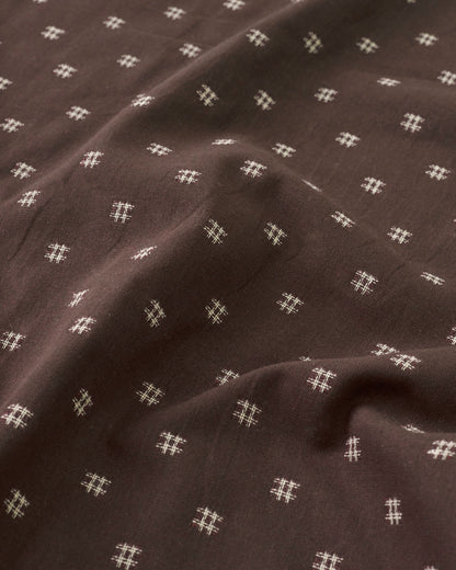 Espresso Cream Hashtag Check Woven Linen Cotton