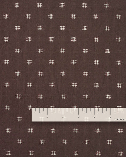 Espresso Cream Hashtag Check Woven Linen Cotton