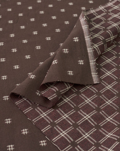 Espresso Cream Hashtag Check Woven Linen Cotton