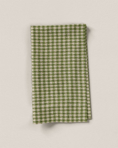 Fern and Natural Gingham Dobby Weave Linen