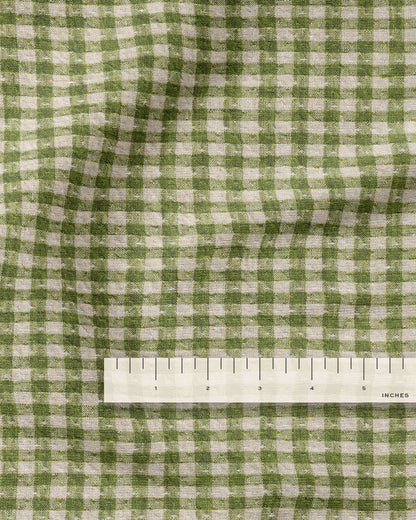 Fern and Natural Gingham Dobby Weave Linen