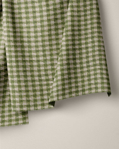 Fern and Natural Gingham Dobby Weave Linen