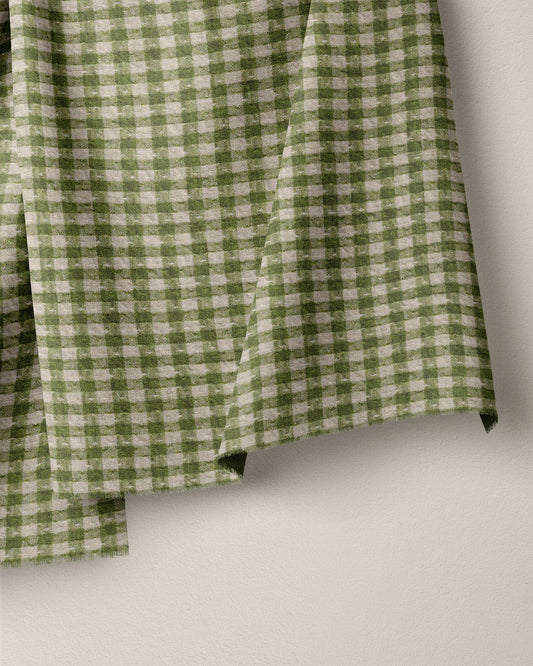 Fern and Natural Gingham Dobby Weave Linen