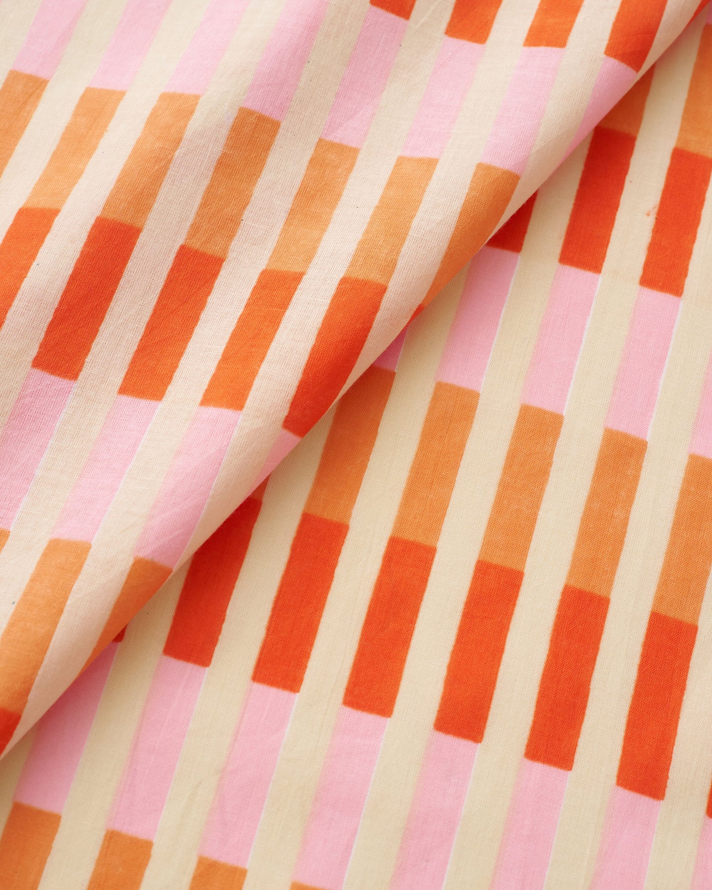 Grapefruit Multi Stripe Block Print Cotton