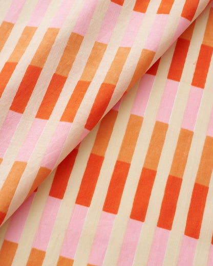 Grapefruit Multi Stripe Block Print Cotton