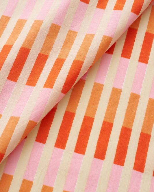 Grapefruit Multi Stripe Block Print Cotton