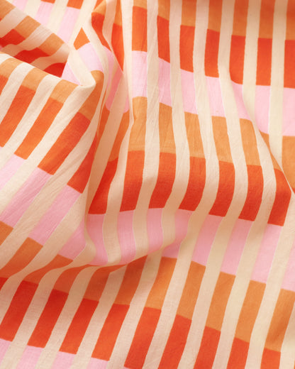 Grapefruit Multi Stripe Block Print Cotton