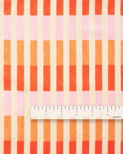 Grapefruit Multi Stripe Block Print Cotton