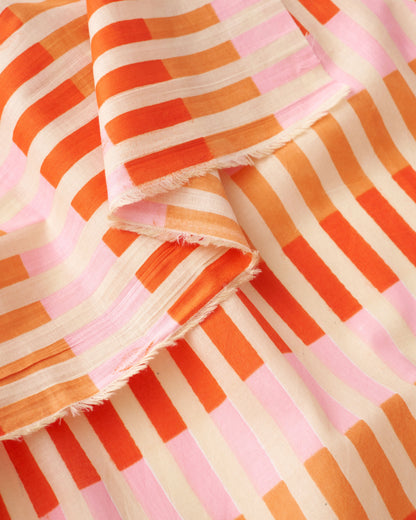 Grapefruit Multi Stripe Block Print Cotton