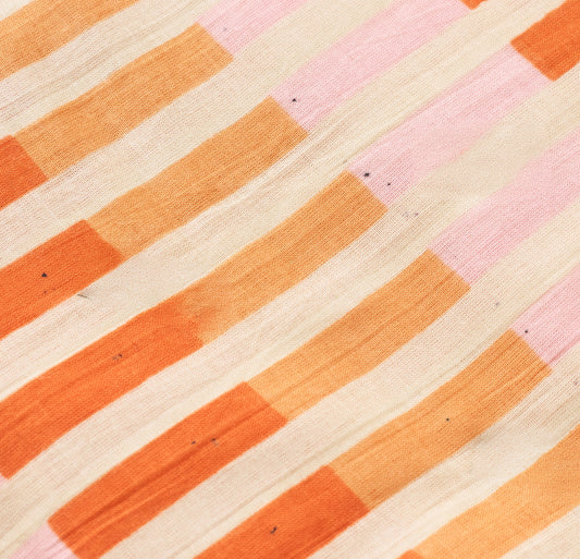 Imperfect Grapefruit Multi Stripe Block Print Cotton