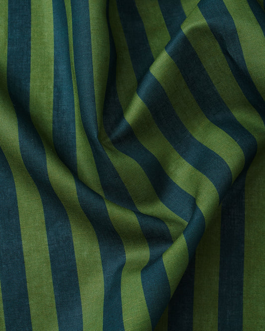 Green and Navy Cotton Linen Stripe