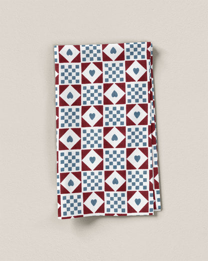 Blue and Sable Mock Quilt Cotton Linen Screen Print