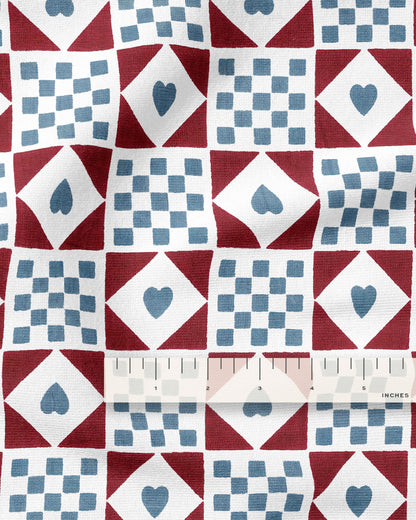 Blue and Sable Mock Quilt Cotton Linen Screen Print