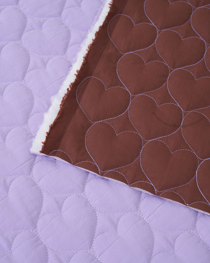 Lavender Brown Heart Quilted Puffy Nylon