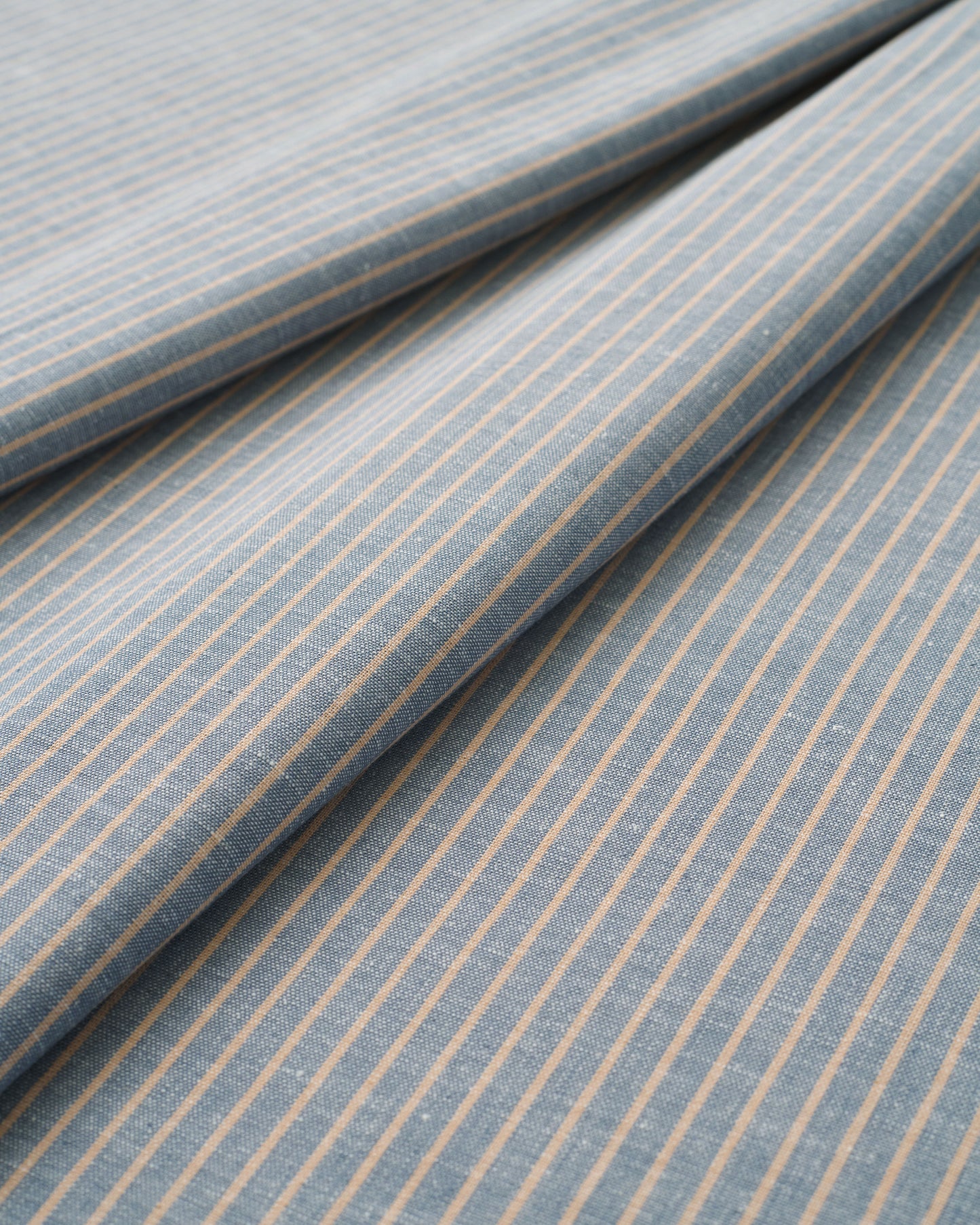 Light Blue and Tan Stripe Linen Cotton