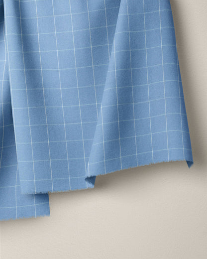 Light Blue Large Grid Cotton Shirting