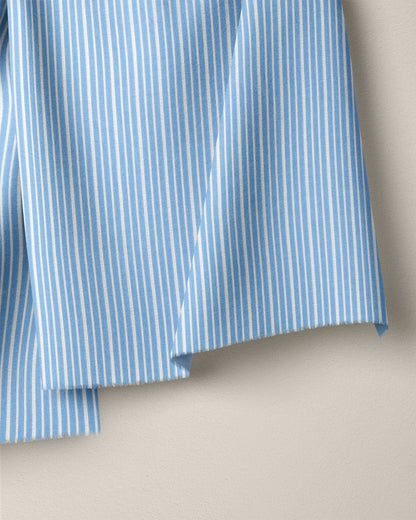 Light Blue Wide Stripe Leno Weave Cotton Shirting