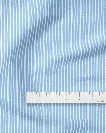 Light Blue Wide Stripe Leno Weave Cotton Shirting