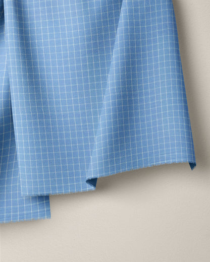 Light Blue Small Grid Cotton Shirting