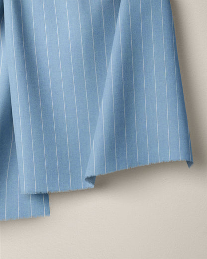 Light Blue Wide Pinstripe Cotton Shirting
