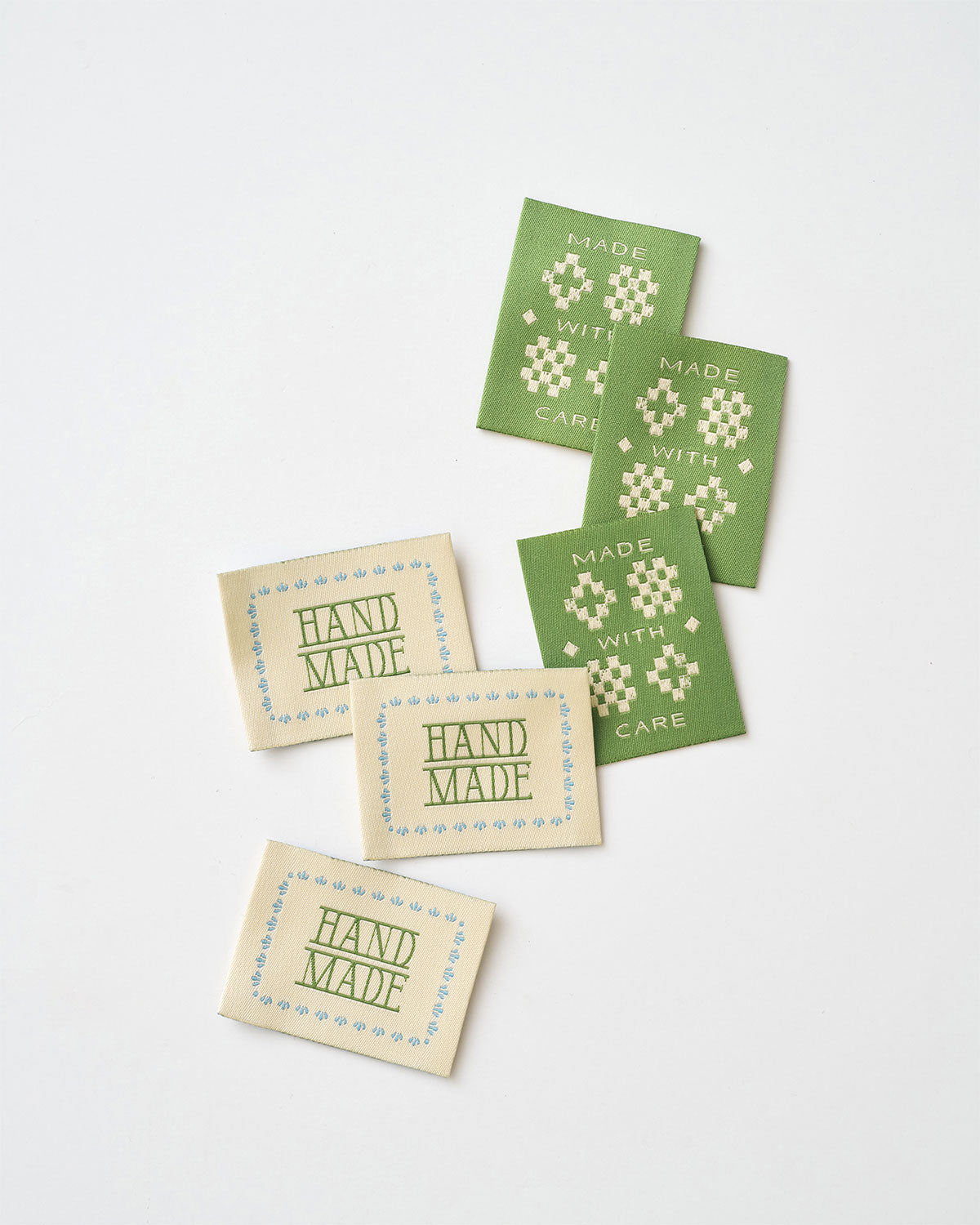 Made with Care Sketchy Quilt Green Woven Garment Labels