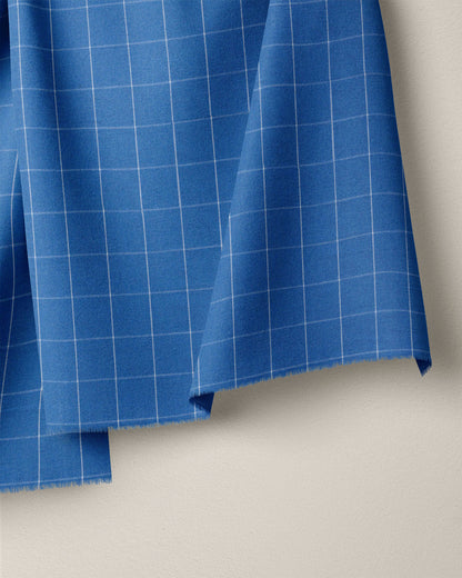 Mid Blue Large Grid Cotton Shirting