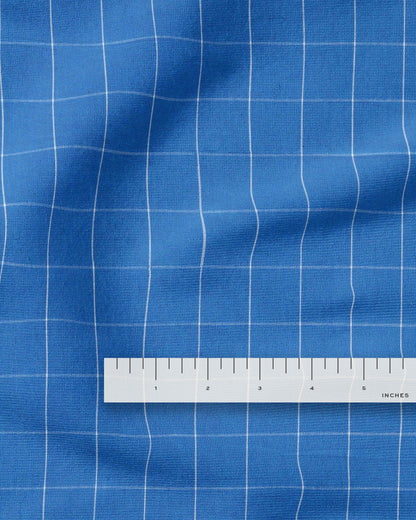 Mid Blue Large Grid Cotton Shirting