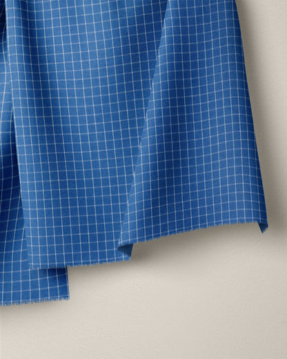 Mid Blue Small Grid Cotton Shirting