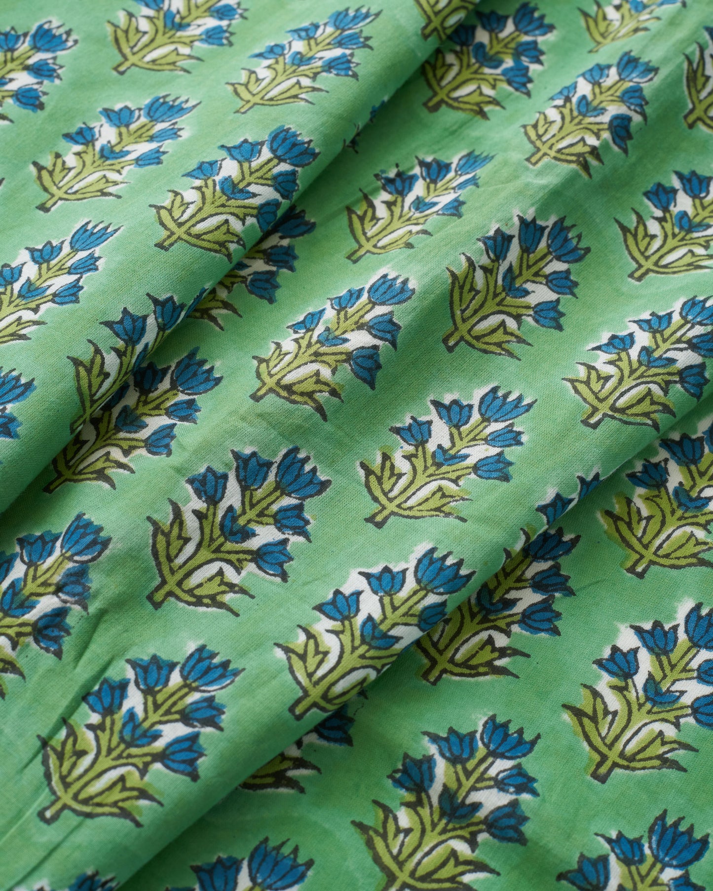 Mint Green and Blue Bloom Block Print