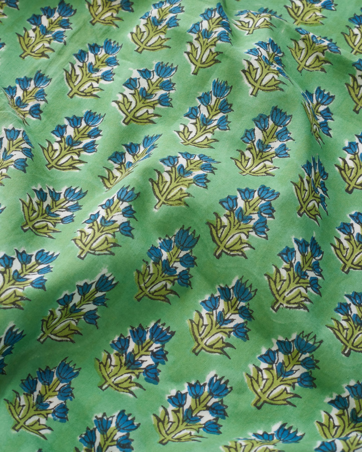 Mint Green and Blue Bloom Block Print